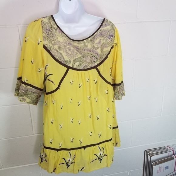 Vtg Lithe Anthropologie yellow boho tunic dress - Picture 6 of 12
